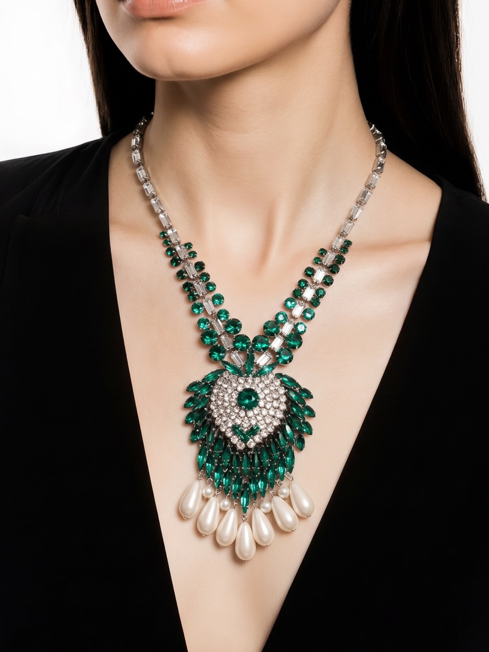Catwalk Jon Emerald tone Teardrop Statement Necklace - Women Jewelry
